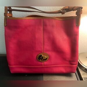 Dooney & Bourke Hot Pink Leather Shoulder Bag with Tan Trim
